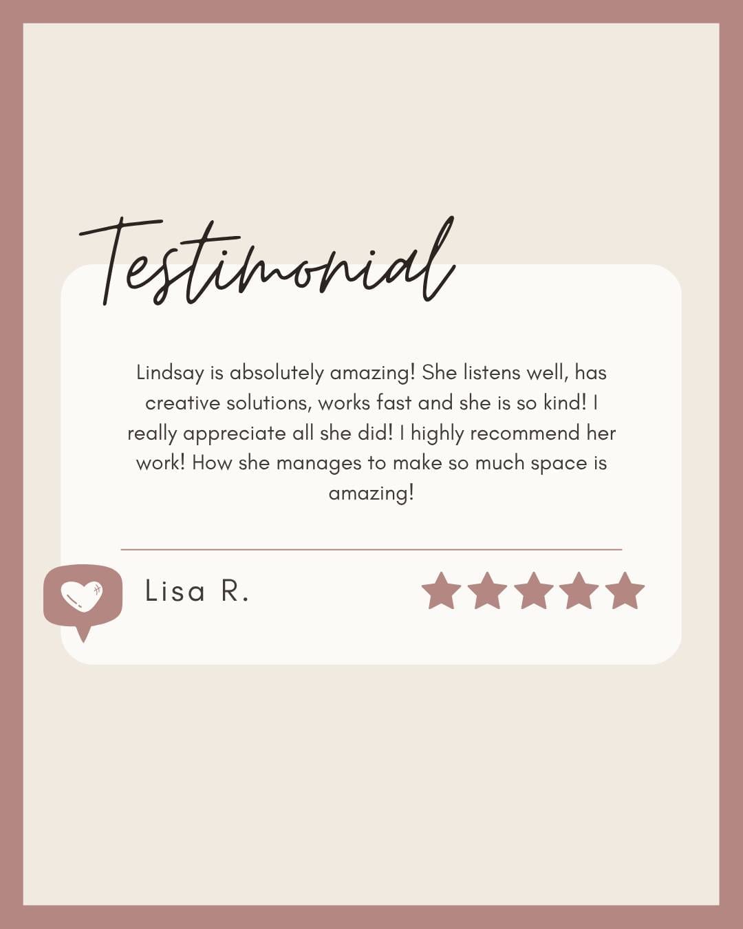 Client testimonial shared by Edited Spaces